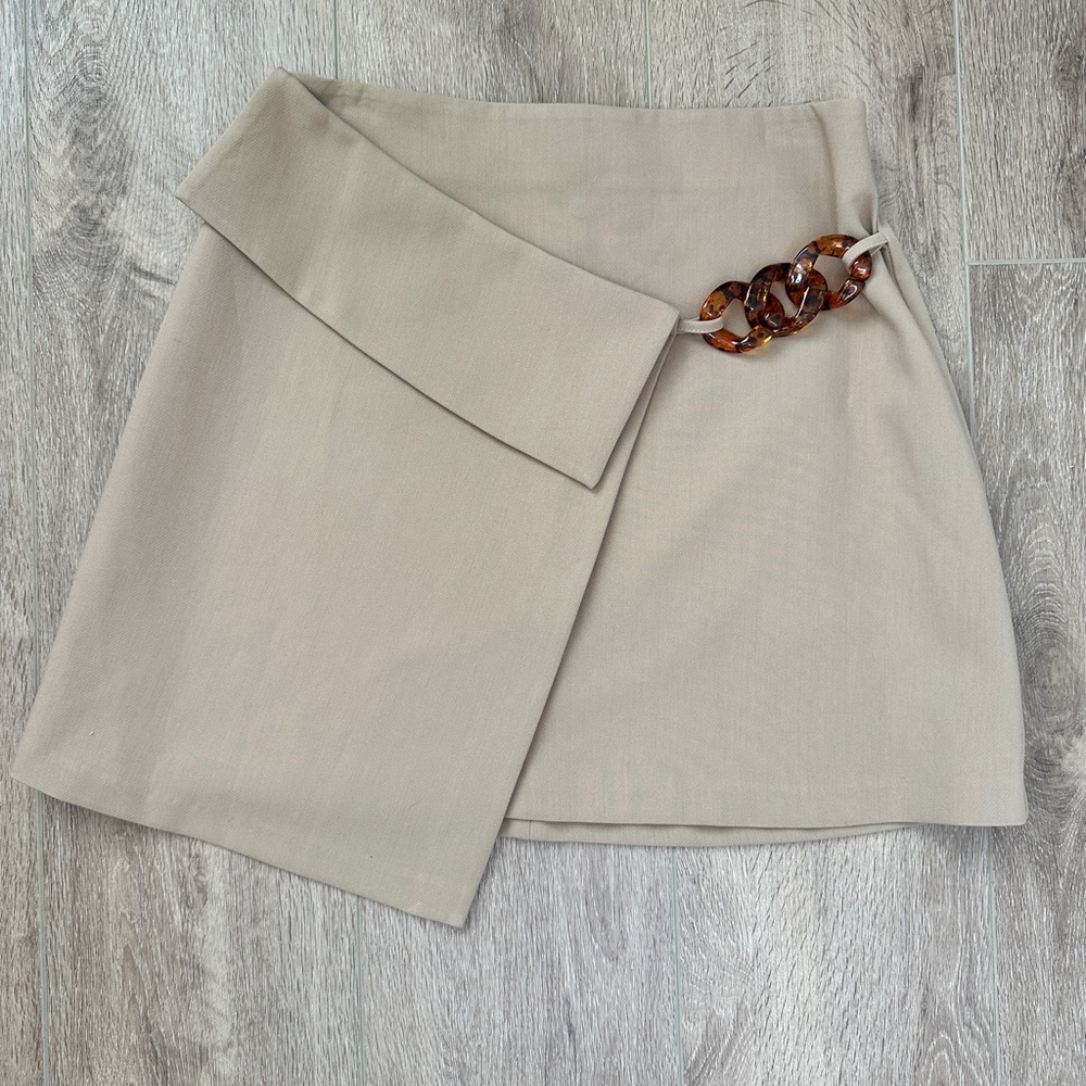 Zara Cream Asymmetrical Wrap Mini Skirt Casual